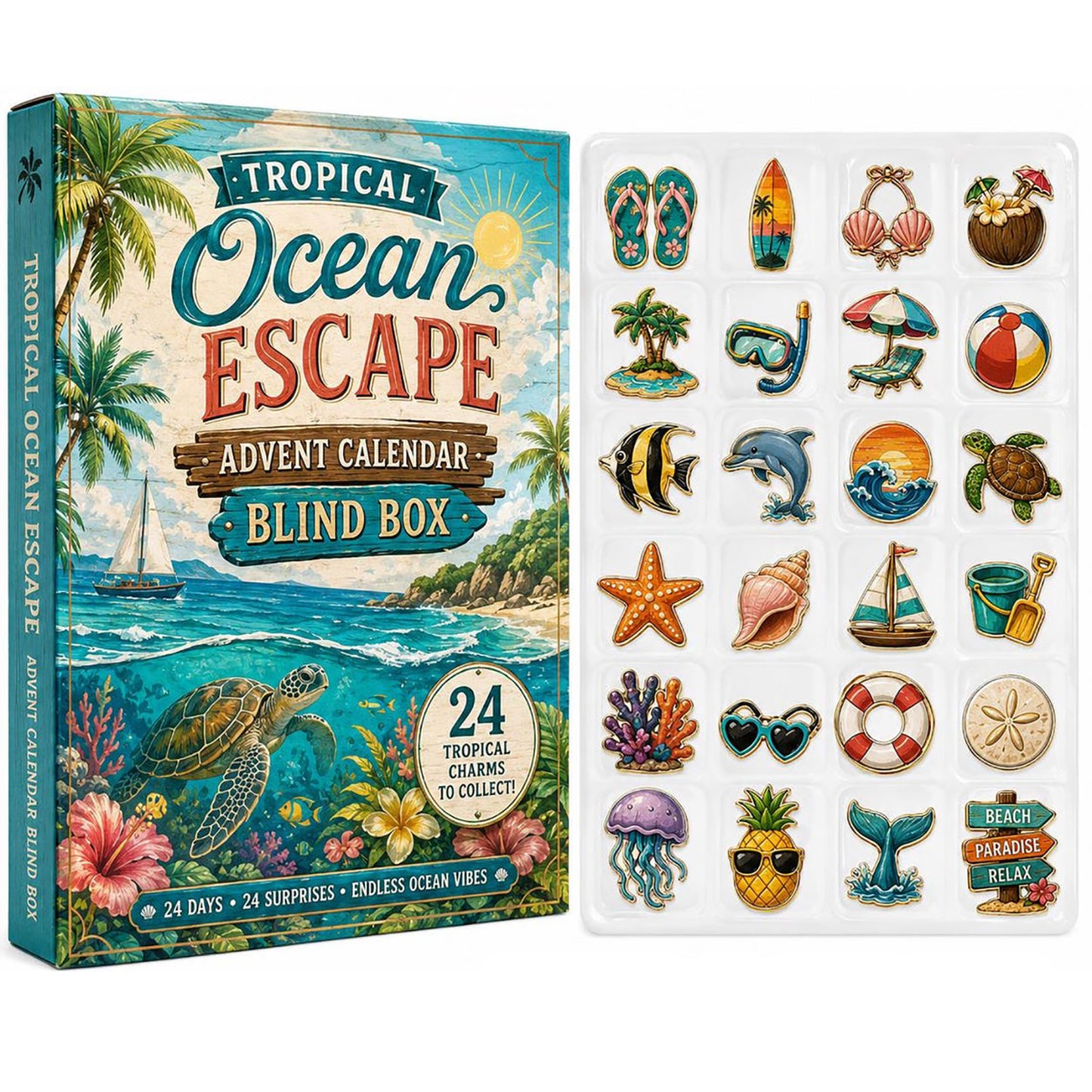 Tropical Advent Calendar Beach Summer Surfer Ocean Lover Merch Coastal Xmas Gift