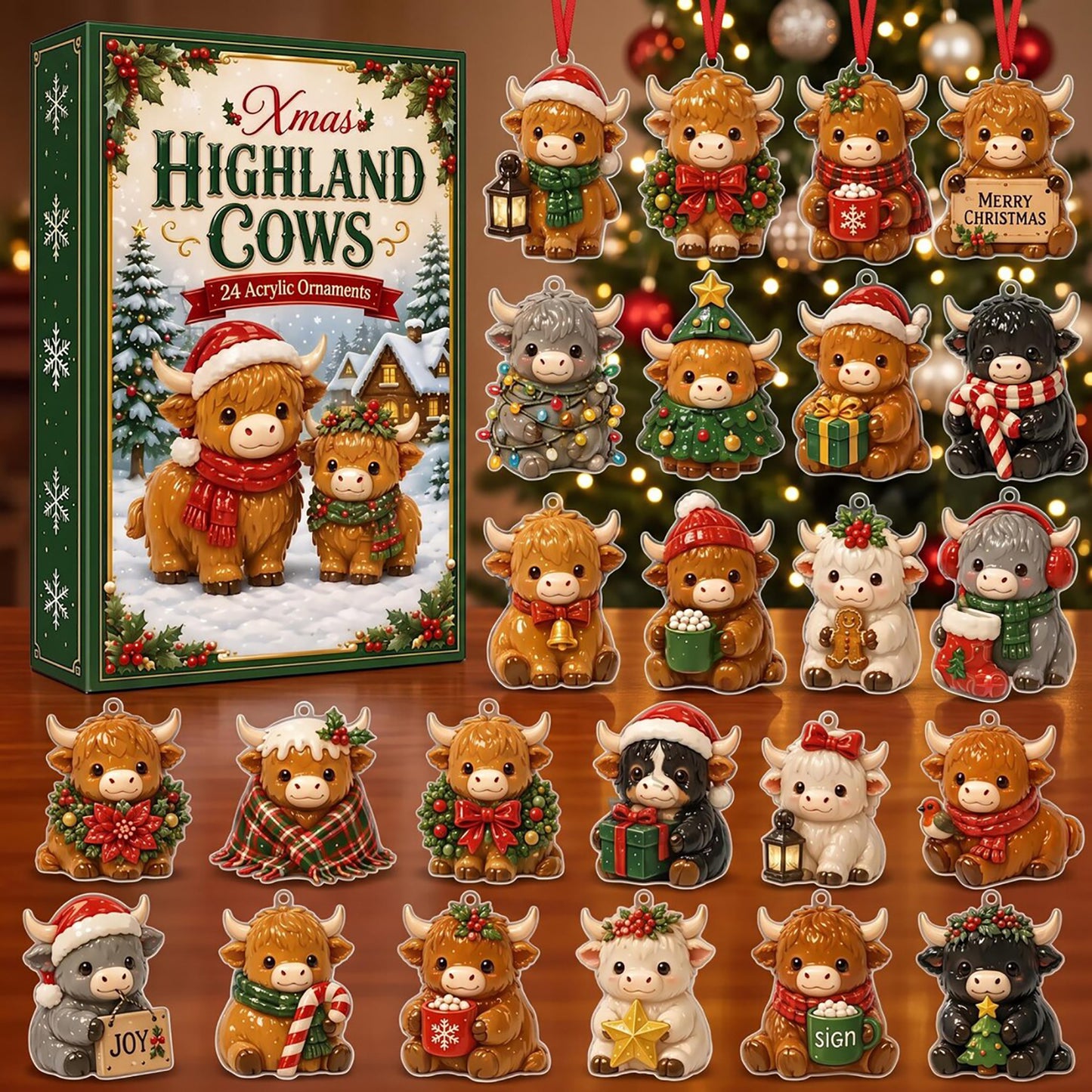 Highland Cow Advent Calendar 2026 Cute Cow Lover Merch Farmhouse Holiday Decor Gift