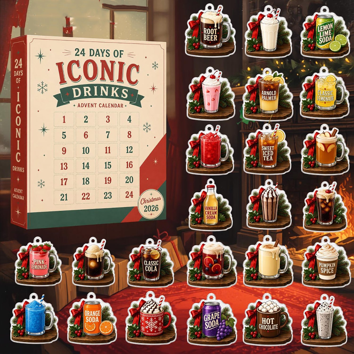 Iconic Drinks Retro 2026 Advent Calendar American Drink Merch Ornament Gift Ideas