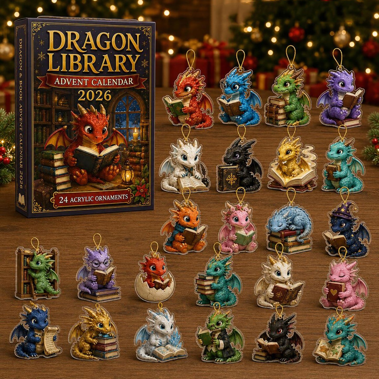 Dragon Library 2026 Advent Calendar Fantasy Reader Merch Book Lover Xmas Gift