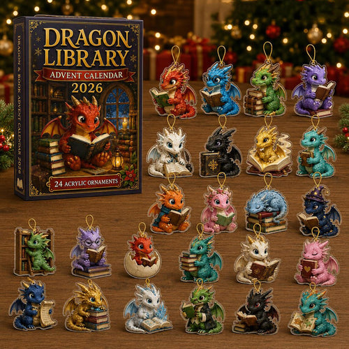 Dragon Library 2026 Advent Calendar Fantasy Reader Merch Book Lover Xmas Gift