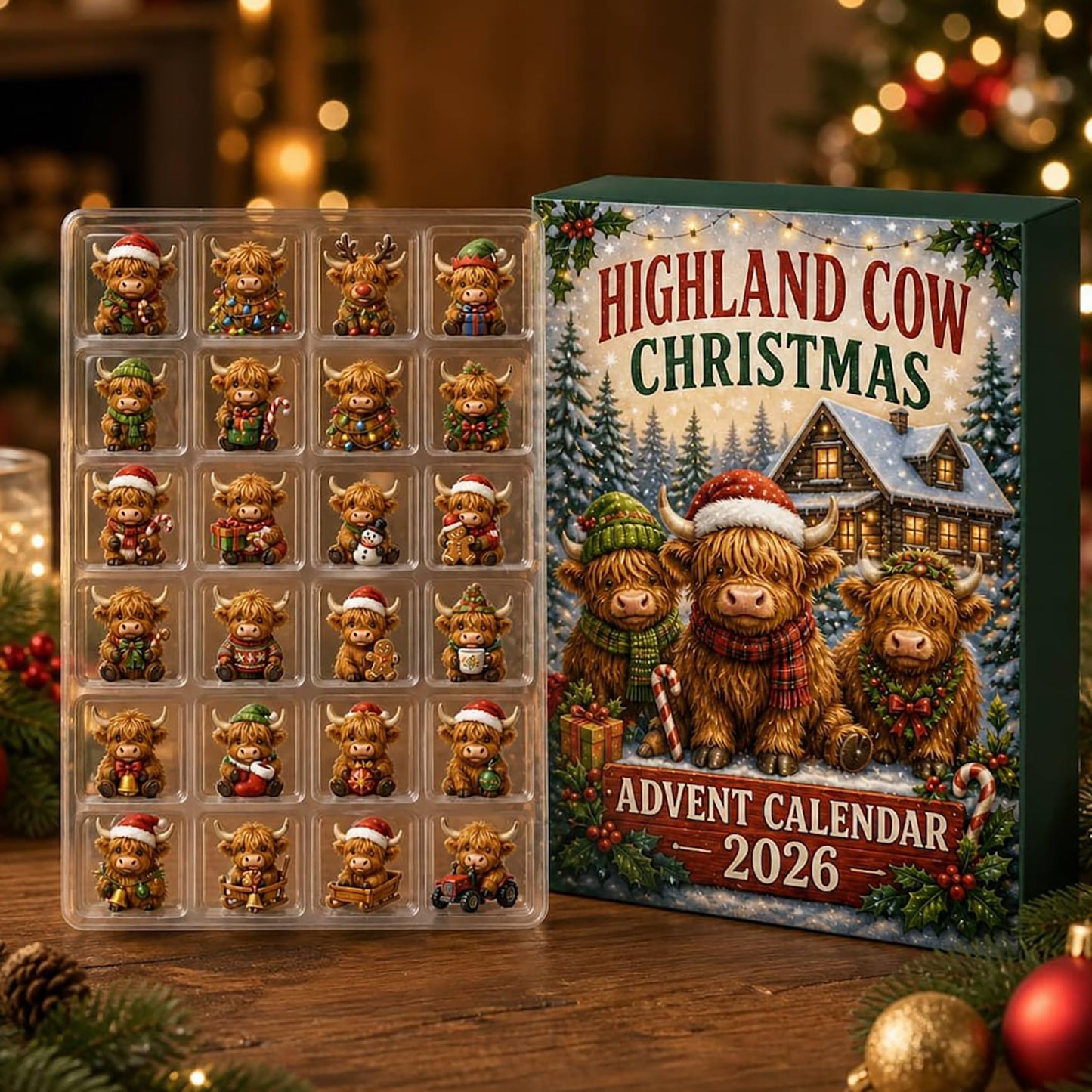 Highland Cow 2026 Advent Calendar Cow Lover Merch Miniature Figure Gift