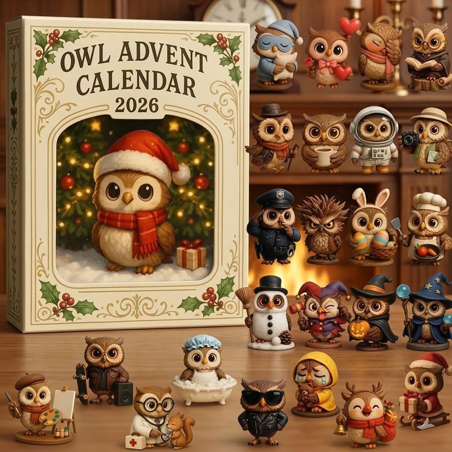 Owl Bird 2026 Advent Calendar Bird Lover Merch Xmas Tree Home Decor Gift