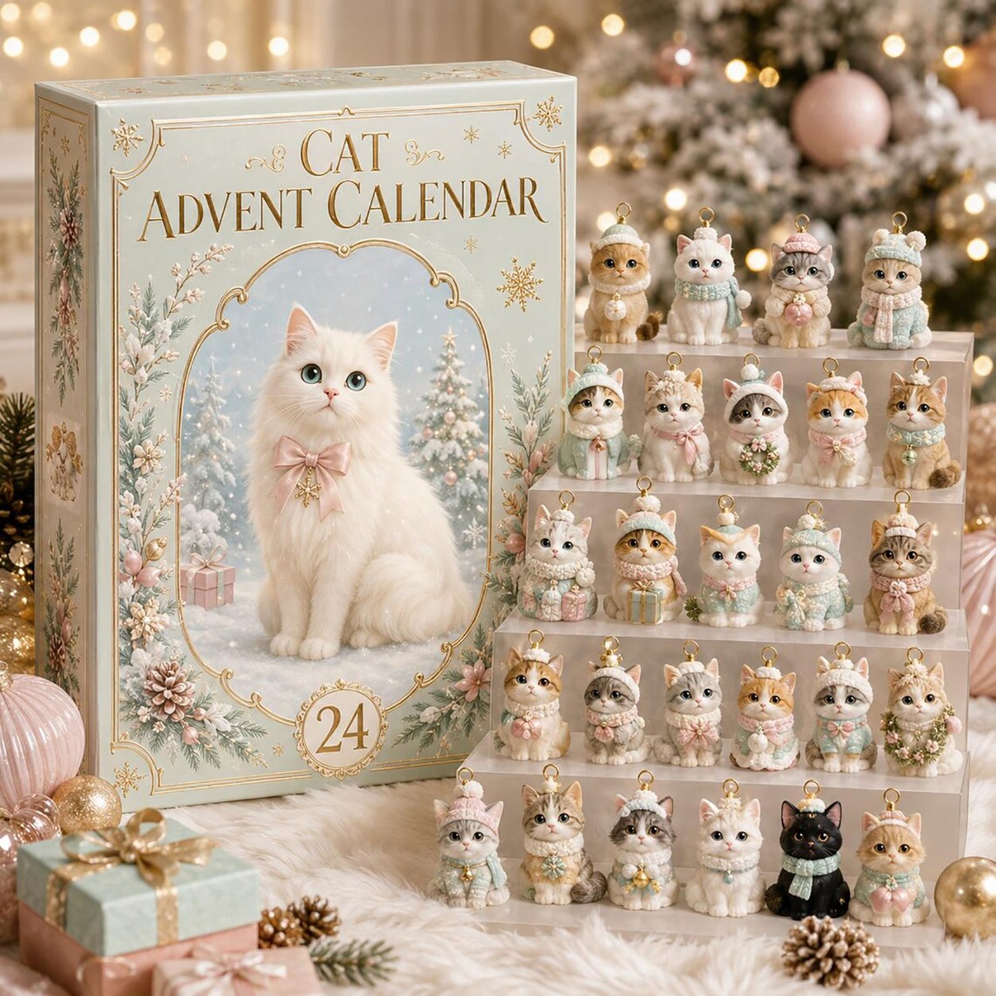 Elegant Cat Advent Calendar 2026 Cute Kitty Ornament Charms Cat Lover Christmas Gift