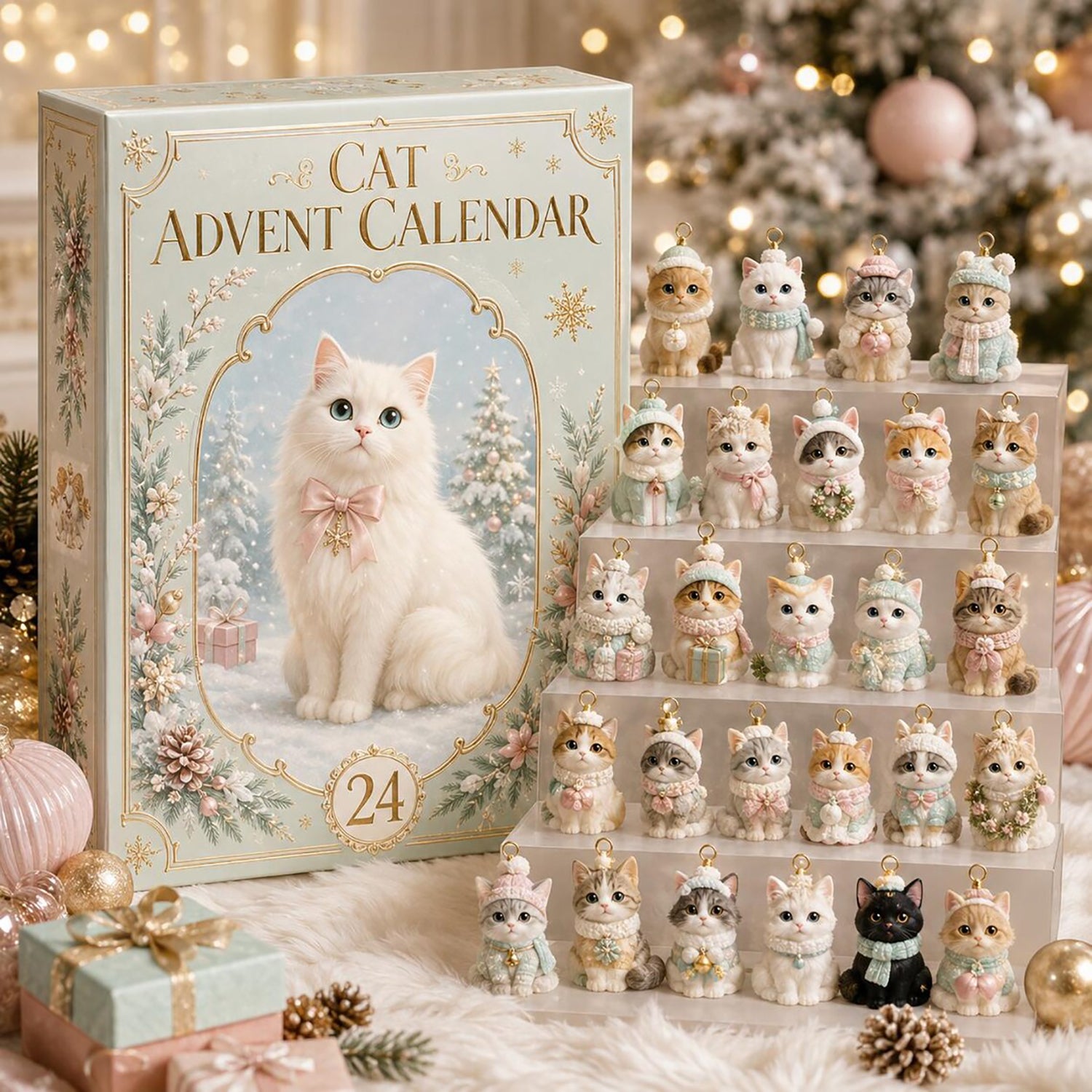 Elegant Cat Advent Calendar 2026 Cute Kitty Ornament Charms Cat Lover Christmas Gift