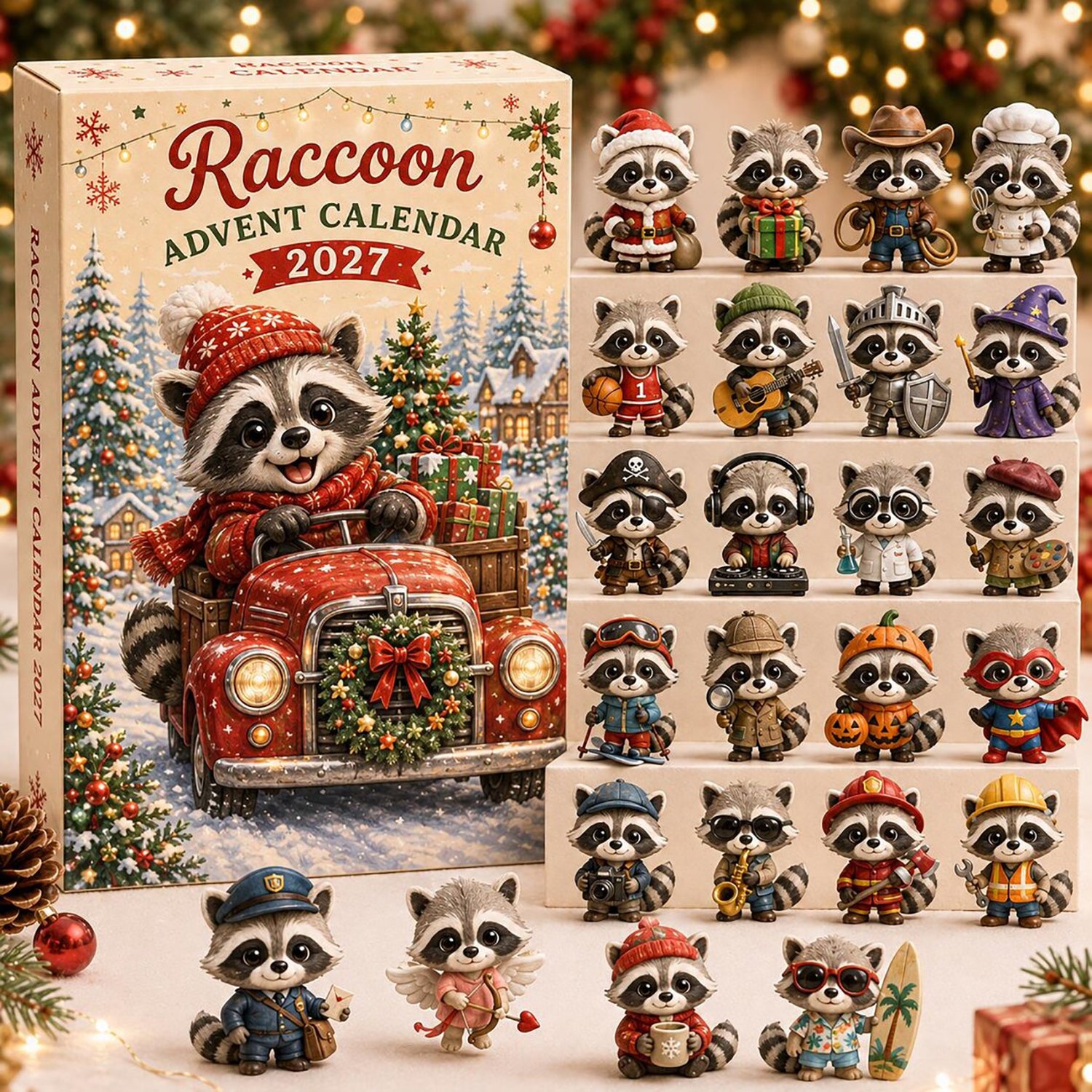 Cute Raccoon 2027 Advent Calendar Woodland Animal Merch Festive Holiday Decor Gift