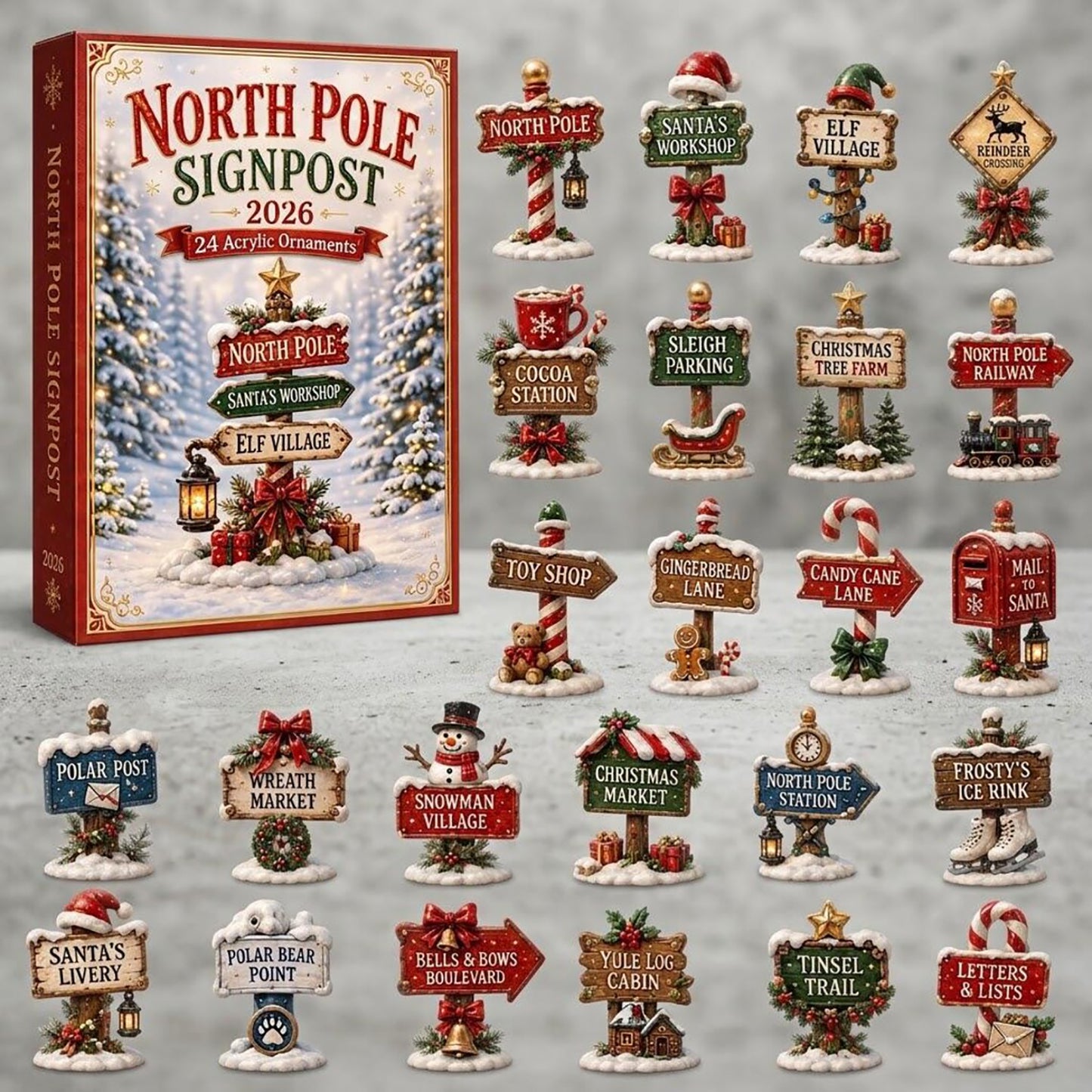 North Pole Signpost 2026 Advent Calendar Santa Workshop Merch Xmas Tree Decor Gift