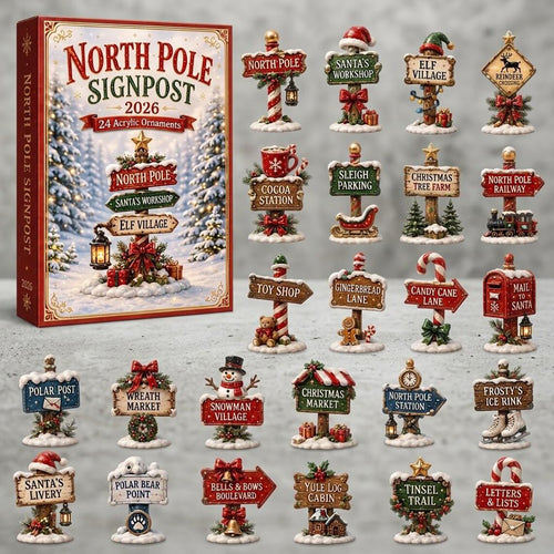 North Pole Signpost 2026 Advent Calendar Santa Workshop Merch Xmas Tree Decor Gift