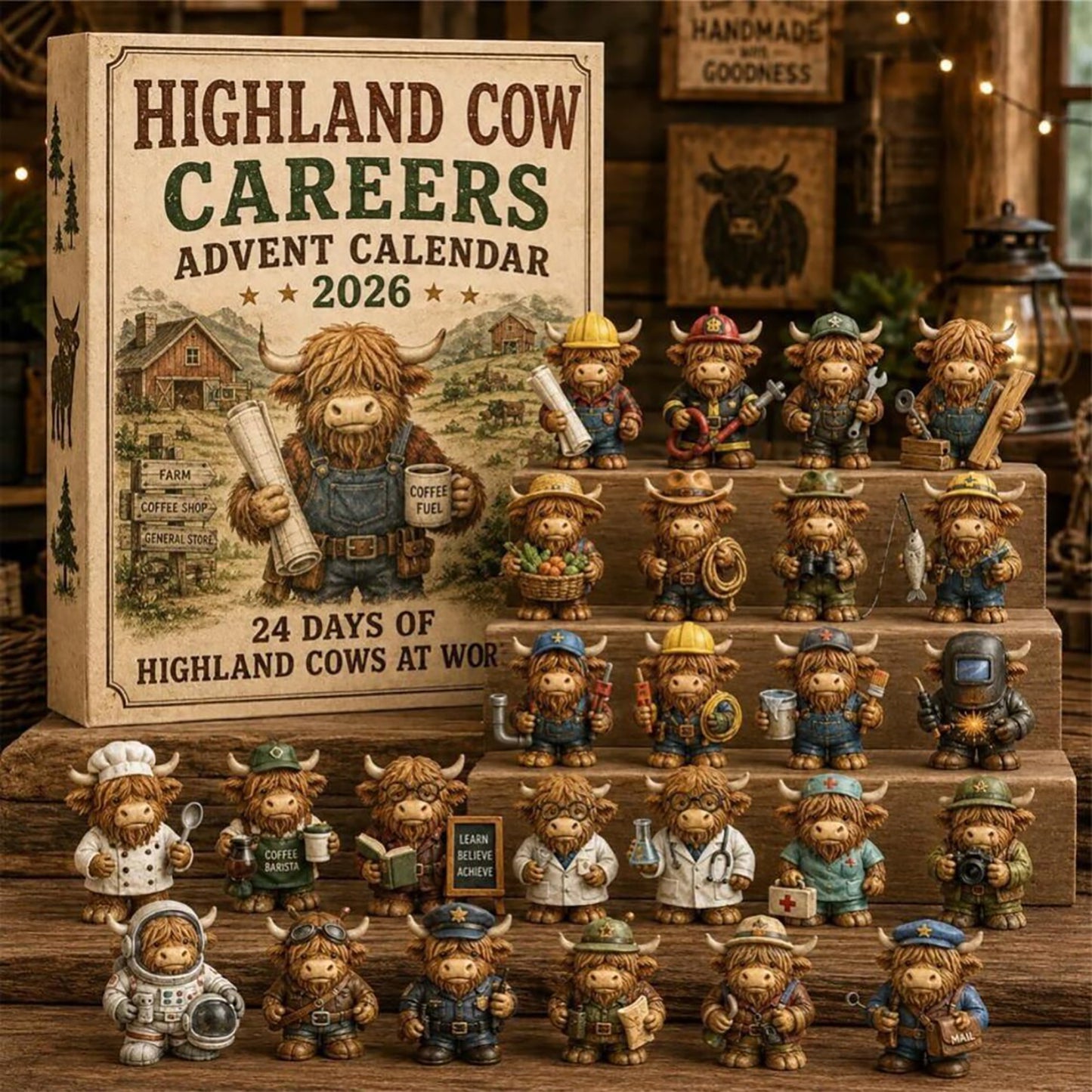 Highland Cow Careers Advent Calendar 2026 Funny Farm Christmas Countdown Merch Gift Idea