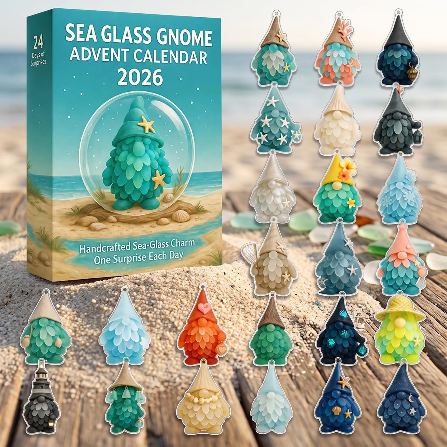 Sea Glass Gnome Magic 2026 Advent Calendar Gnome Lover Merch Beach House Christmas Gift