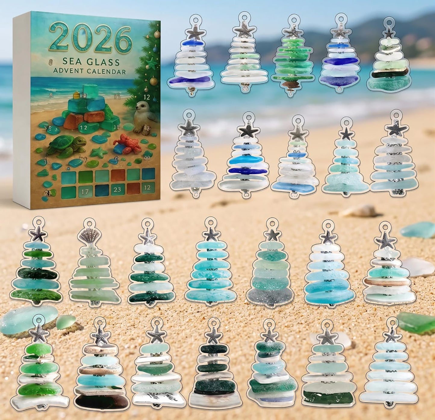 Sea Glass Treasures 2026 Advent Calendar Beach Lover Merch Ocean Holiday Decor Gift